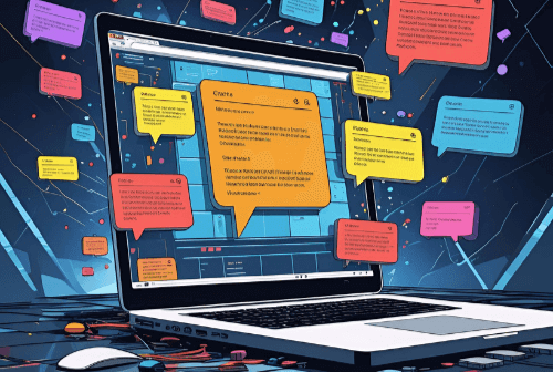Image qui illustre les erreurs d'un site internet affichées devant un ordinateur.