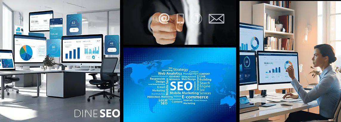 Une experte de Dine SEO analyse les données d'un site internet dans un bureau.